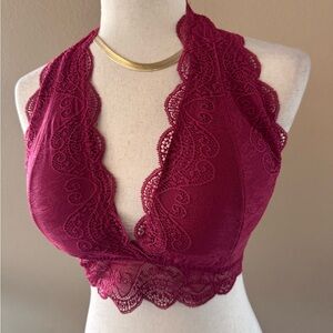 Burgundy halter lace top bralette